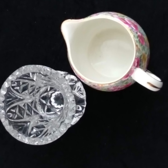 Vintage English Bone China Creamer & Glass Mini-Vase Set - Picture 5 of 6